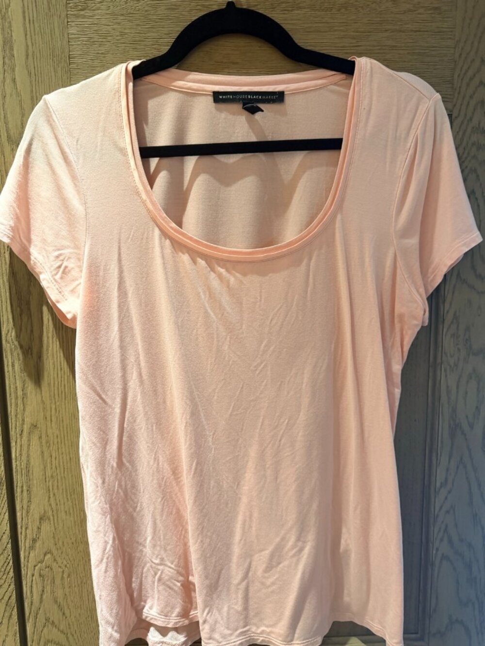 White House Black Market Blush Pink Satin Trim Scoop Neck Tee M